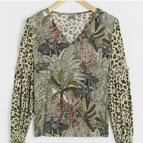Anthropologie Bl^nk London Elephant Safari Sibley V Neck Blouse - Picture 3 of 11